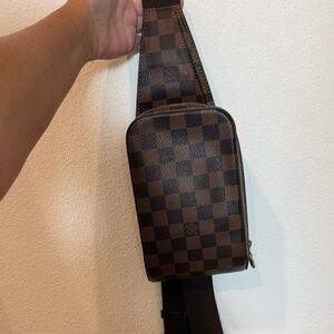 Checkered Brown Men's Crossbody Bag
